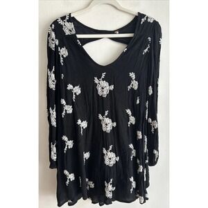 Anthropologie Free People Emma Austin‎ Floral Embroidered Mini Dress Black Sz XS